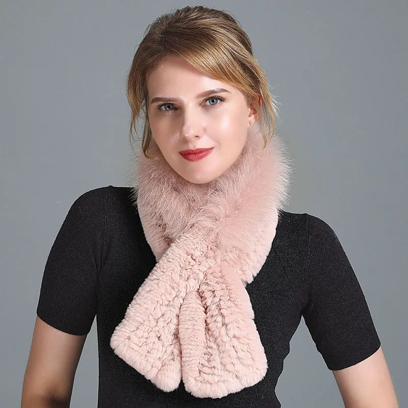 Winter Rex Rabbit Fur Scarf Women's Woven Thickening Warm Fox Fur Scarf