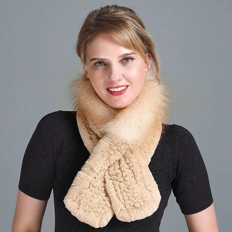 Winter Rex Rabbit Fur Scarf Women's Woven Thickening Warm Fox Fur Scarf