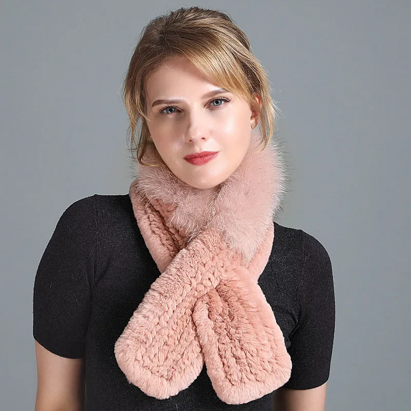 Winter Rex Rabbit Fur Scarf Women's Woven Thickening Warm Fox Fur Scarf