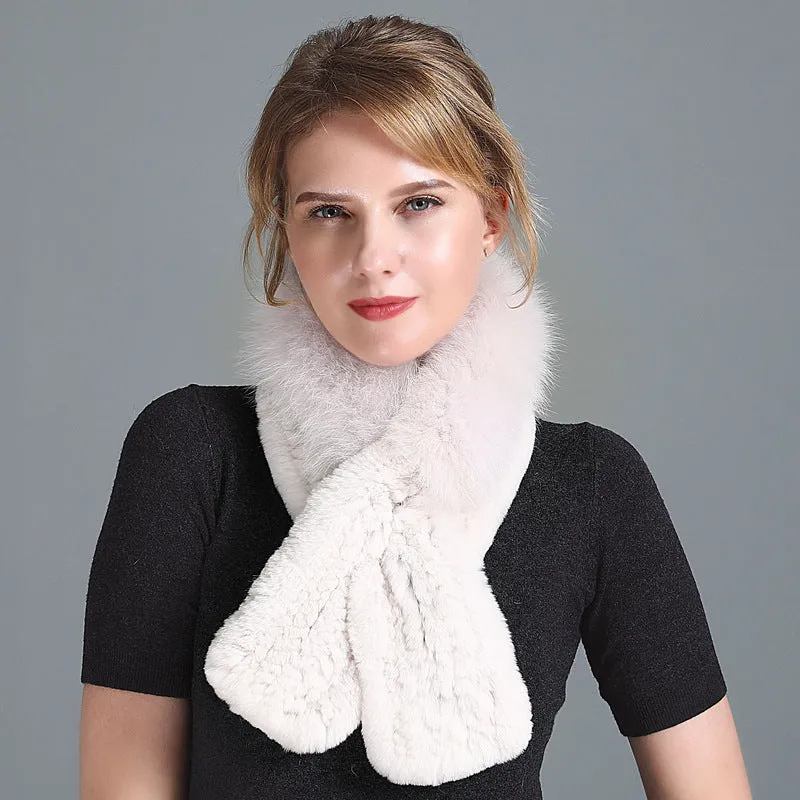 Winter Rex Rabbit Fur Scarf Women's Woven Thickening Warm Fox Fur Scarf