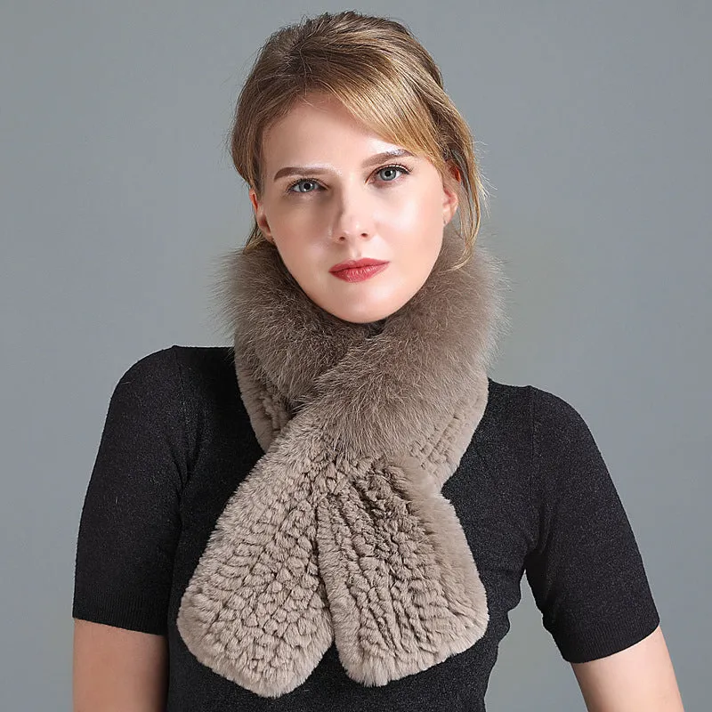 Winter Rex Rabbit Fur Scarf Women's Woven Thickening Warm Fox Fur Scarf