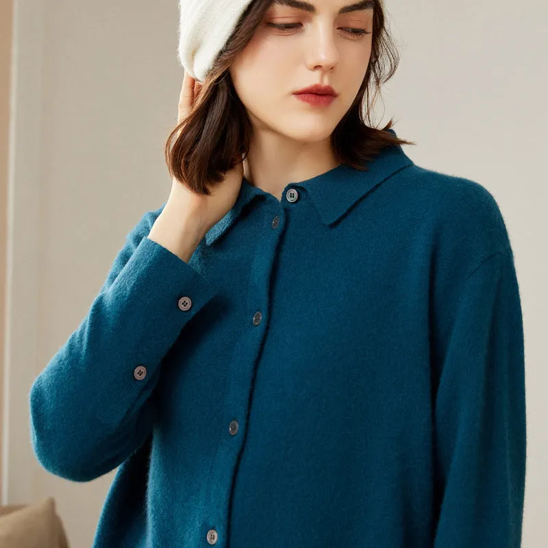 Women's Polo Collar Long Sleeve Jacket Bottoming Sweater Fashion Lapel Cashmere Knitted Cardigan