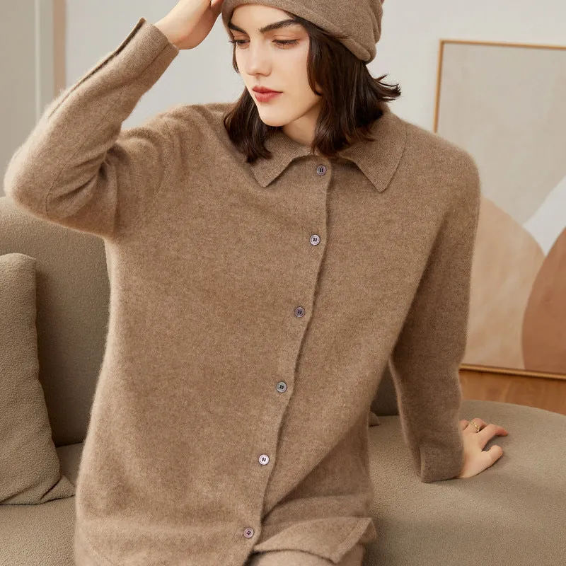 Women's Polo Collar Long Sleeve Jacket Bottoming Sweater Fashion Lapel Cashmere Knitted Cardigan