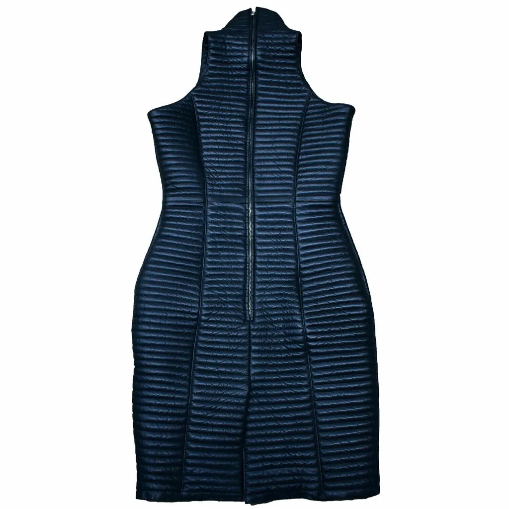 Women's Real leather Soft feel Women Sleeveless Mini Coat Dress Half Neck fully Quilted